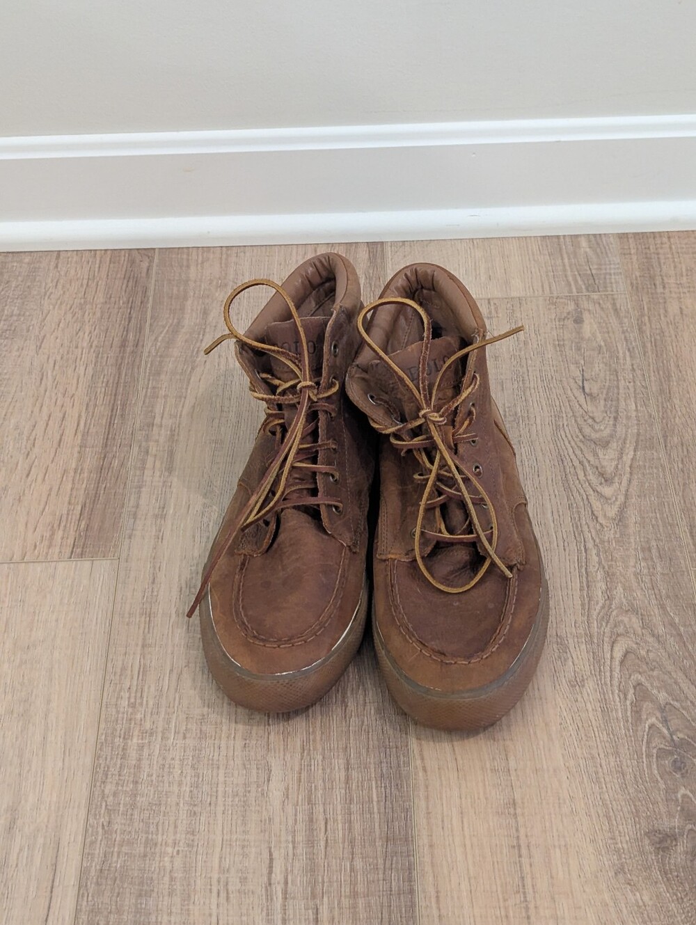 Polo Ralph Lauren Tedd Waxy Pull Up Leather Chukka Boots Men's 10.5D Brown - Picture 3 of 12